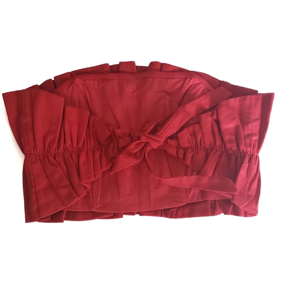 Selfie Leslie Thea Ruffle Linen Tie Back Crop Top Red Size USA Small - Picture 4 of 15